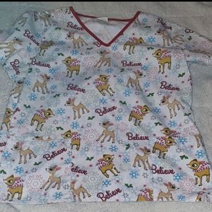 Scrub top ruldolph Christmas deer med